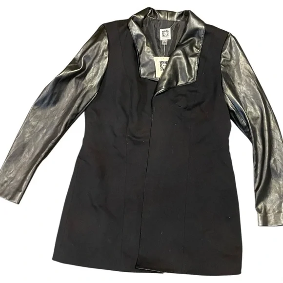 Anne Klein Black Blazer with Leather Sleeves - Picture 2 of 10